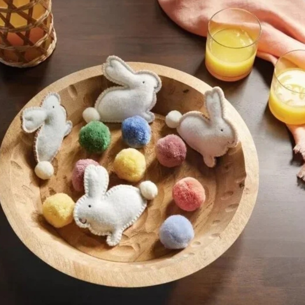 Plush Bunny and Pom Pom Set